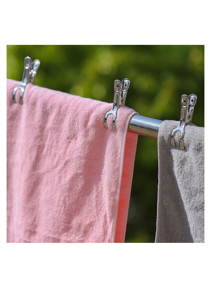 Clothes Pegs, Large Pegs Stainless Steel Windproof Clothes Hanging Peg, Clip Windproof hanger clip Silver ​Strong Elasticity, 12pack 8.5cm - Image 4
