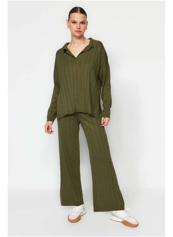 trendyol Khaki Wide Pattern Knitwear Bottom-Top Set TWOAW24AU00092  - Image 1