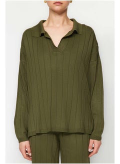 trendyol Khaki Wide Pattern Knitwear Bottom-Top Set TWOAW24AU00092  - Image 4