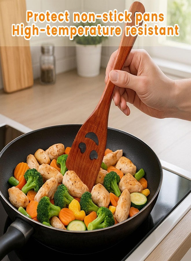 هانزغو مجموعة ملاعق طبخ خشبية من هانزجو، 5 قطع، طقم أدوات مطبخ خشبية مرحة، ملاعق خشبية مزينة بوجوه مبتسمة، إكسسوارات مطبخ لطيفة، أفضل هدايا الطبخ لحفلات الانتقال إلى منزل جديد وحفلات الزفاف والأعياد. - Image 2