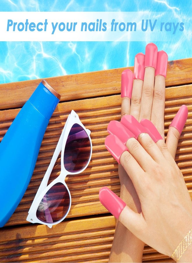 Loopeer 50 Pcs 0.94 x 1.57'' Tanning Finger Tips UV Protection Nail Protector Polish Protector for Fingers PVC Covers Gel Nail Remover Caps Sleeves for Tanning Beds UV Rays(Pink) - Image 3