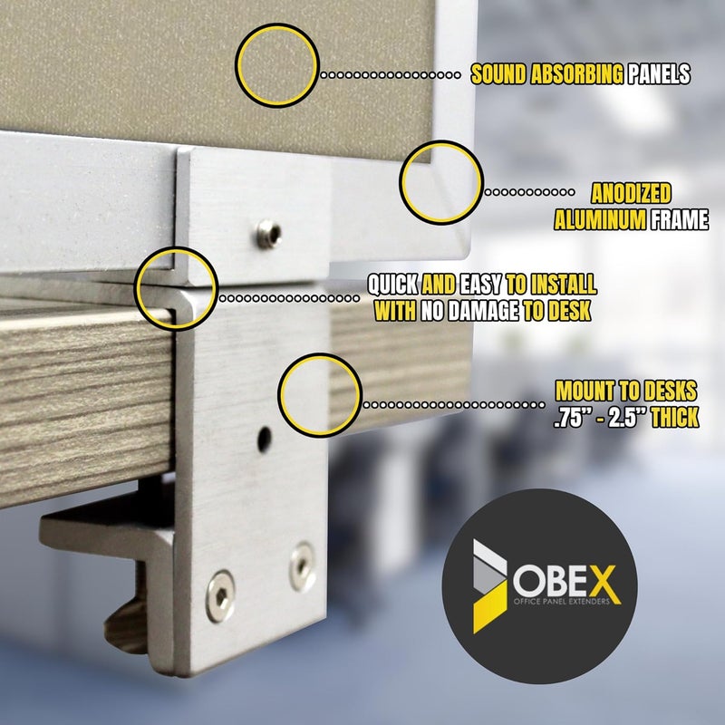 OBEX Obex Acoustic Mounted Screen Privacy Panel Table Top Separator Sound Blocking Desk Divider 18 X 72 Natural  - Image 3