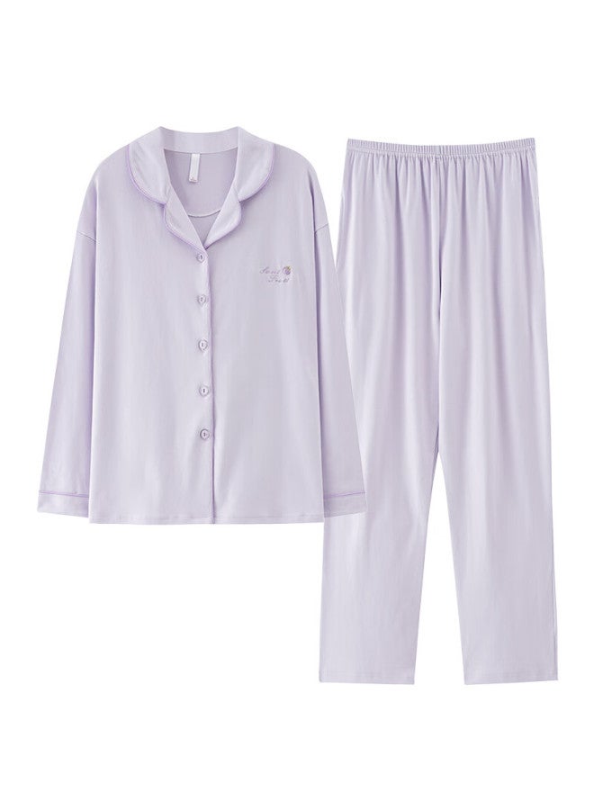Joae Women's 100% Cotton Padded Bra Cardigan Sleepwear Set Purple L Autumn Homewear Outerwear