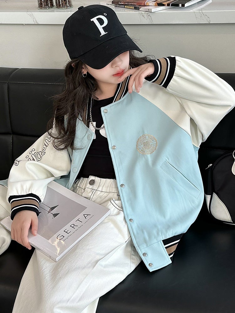 Girls' Jacket Stylish Trendy Older Children'S College Style Casual Spring Baseball Jacket Top - Image 3