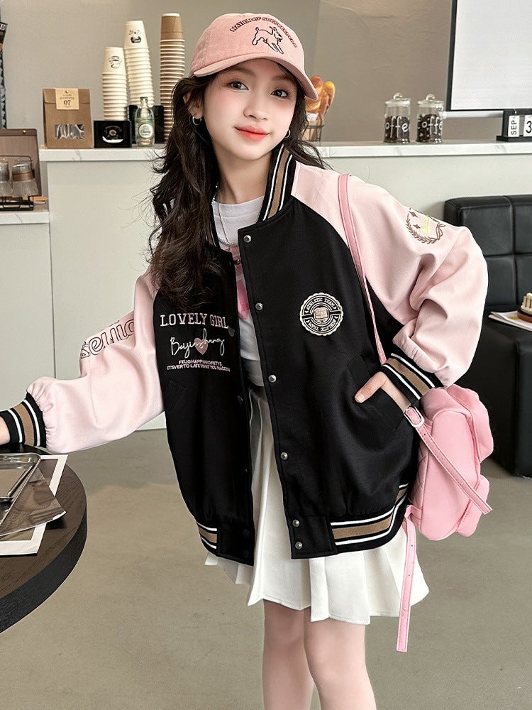 Girls' Jacket Stylish Trendy Older Children'S College Style Casual Spring Baseball Jacket Top - Image 2