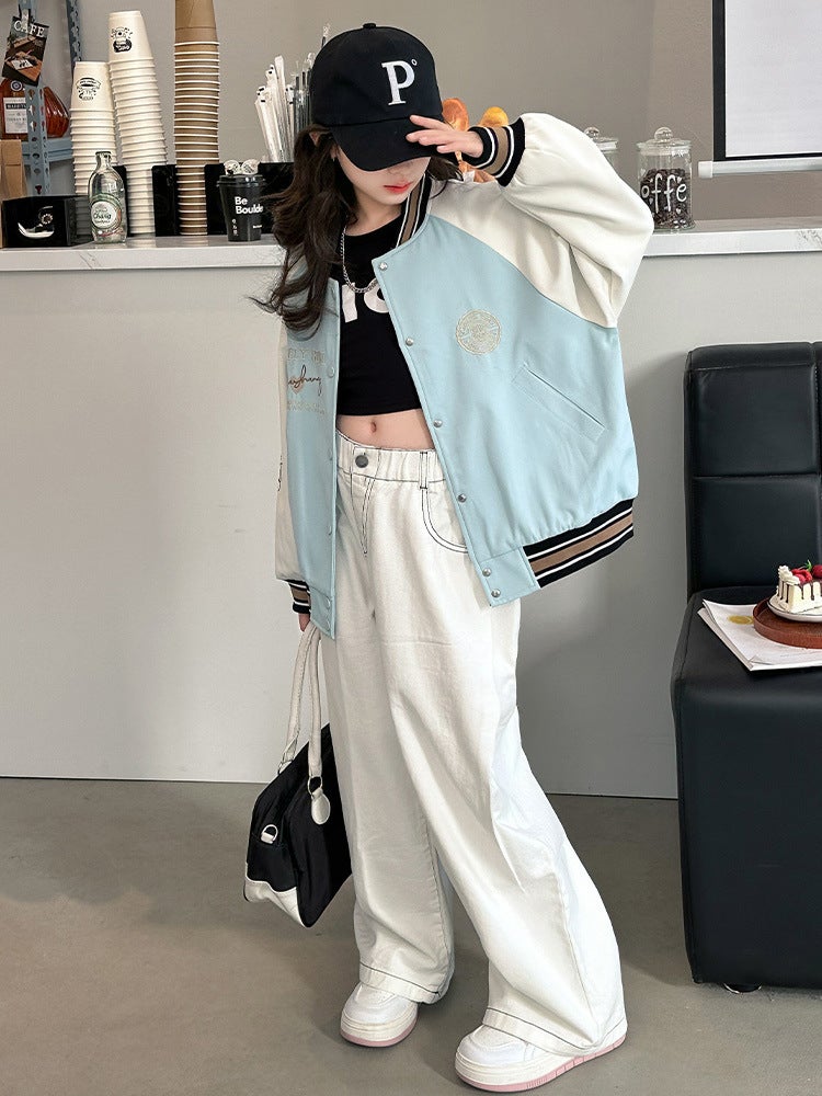 Girls' Jacket Stylish Trendy Older Children'S College Style Casual Spring Baseball Jacket Top - Image 5