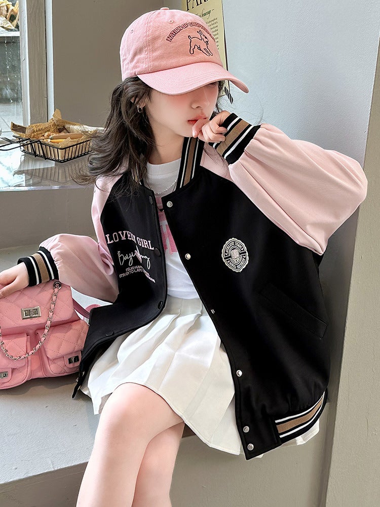 Girls' Jacket Stylish Trendy Older Children'S College Style Casual Spring Baseball Jacket Top - Image 4