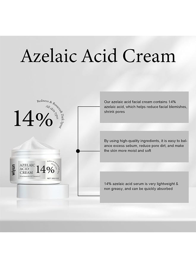 WIYUN 14% Azelaic Acid Cream - Azelaic Acid Serum, Premium Azelaic Acid Facial Cream Redness Relief for Face, Azelaic Acid for Face Balances Excess Sebum with Niacinamide & Vitamin C for All Skin Types 30g - Image 3