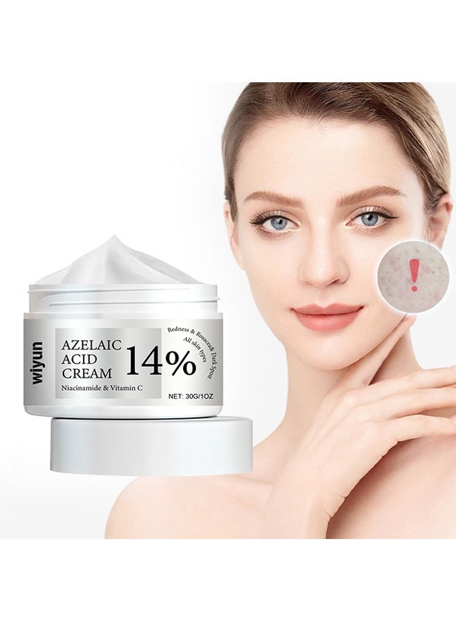 WIYUN 14% Azelaic Acid Cream - Azelaic Acid Serum, Premium Azelaic Acid Facial Cream Redness Relief for Face, Azelaic Acid for Face Balances Excess Sebum with Niacinamide & Vitamin C for All Skin Types 30g - Image 1