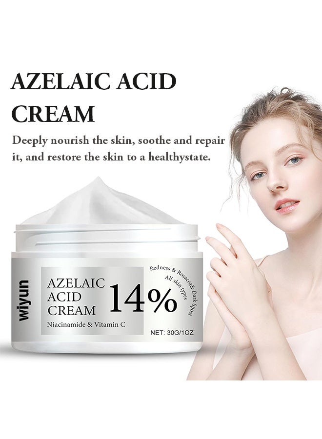 WIYUN 14% Azelaic Acid Cream - Azelaic Acid Serum, Premium Azelaic Acid Facial Cream Redness Relief for Face, Azelaic Acid for Face Balances Excess Sebum with Niacinamide & Vitamin C for All Skin Types 30g - Image 2