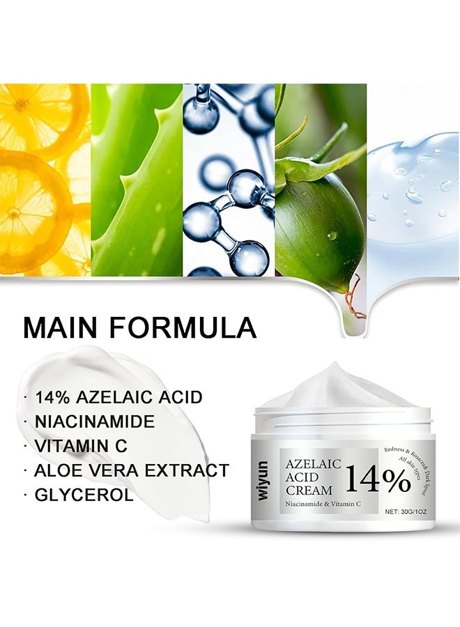 WIYUN 14% Azelaic Acid Cream - Azelaic Acid Serum, Premium Azelaic Acid Facial Cream Redness Relief for Face, Azelaic Acid for Face Balances Excess Sebum with Niacinamide & Vitamin C for All Skin Types 30g - Image 4