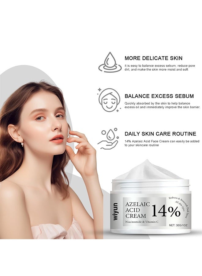 WIYUN 14% Azelaic Acid Cream - Azelaic Acid Serum, Premium Azelaic Acid Facial Cream Redness Relief for Face, Azelaic Acid for Face Balances Excess Sebum with Niacinamide & Vitamin C for All Skin Types 30g - Image 5