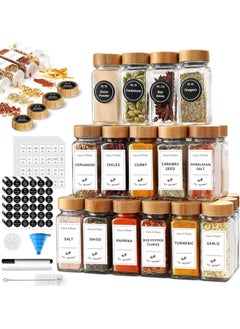 Yoawllty 24Pcs Glass Spice Jars, 4oz Empty Square Spice Containers with Bamboo Lids, Glass Food Storage Containers Jars with Labels Stickers, Shaker Lids, Funnel, Paint Pens and Cleaning Brush  - Image 1