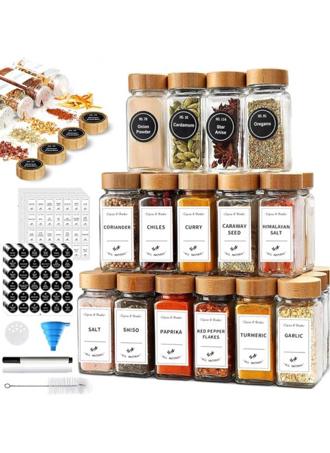 24Pcs Glass Spice Jars, Empty Spice Containers, Glass Storage Containers Jars with Labels Stickers, Shaker Lids, Funnel, Paint Pens and Cleaning Brush