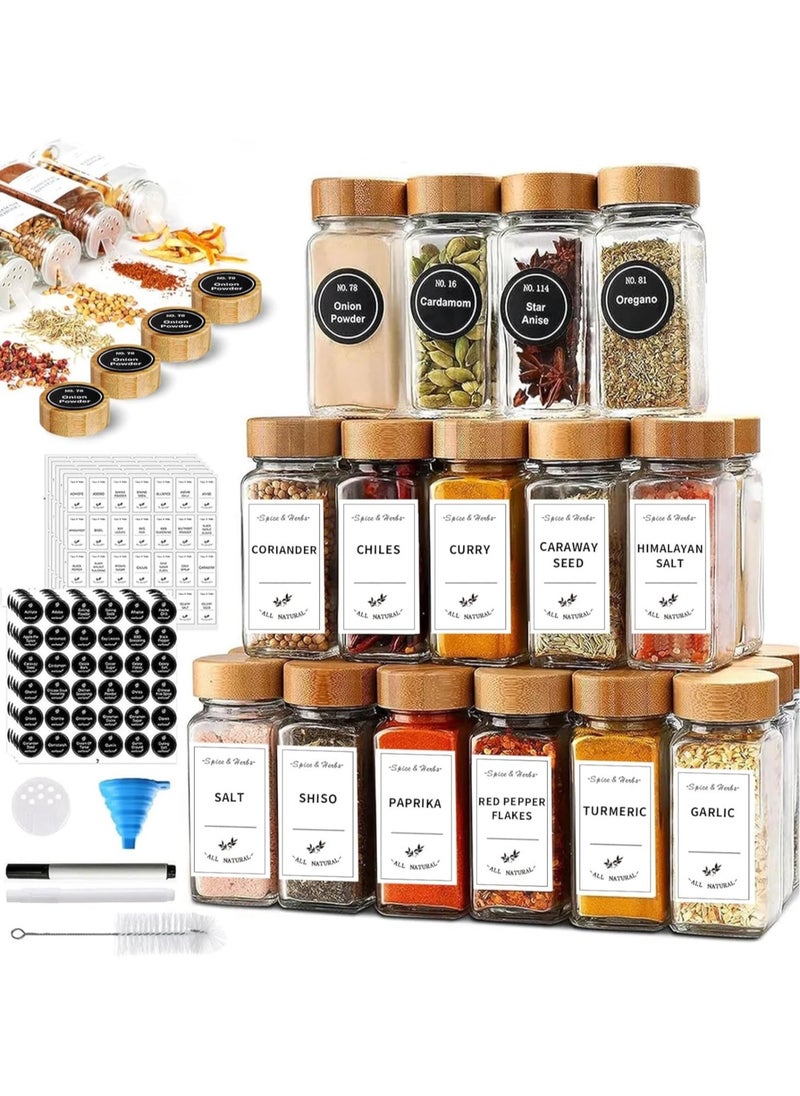 Yoawllty Glass Spice Jars, 24Pcs Empty Square Spice Containers with Bamboo Lids, 4oz Glass Storage Containers Jars with Labels Stickers, Shaker Lids, Funnel, Paint Pens and Cleaning Brush  - Image 1