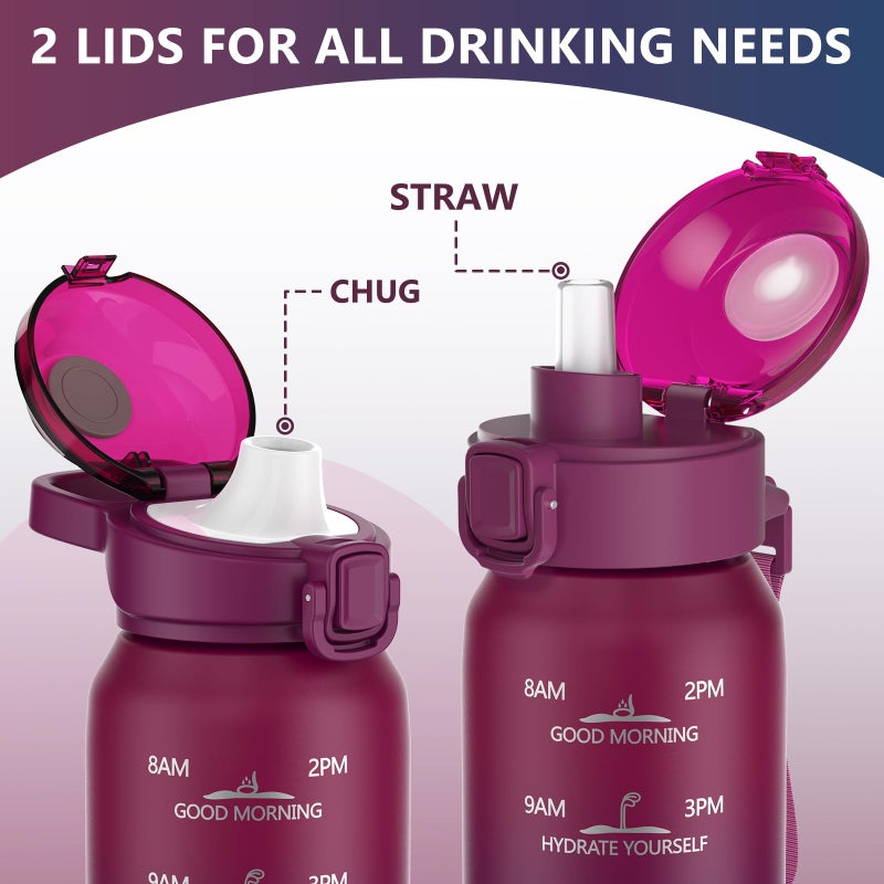SLUXKE Insulated Water Bottle 32oz with 2Lids(Straw Lid & Spout Lid), 1L Double Walled Water Bottle with Time Marker, 1000ml Stainless Steel Metal Flask for Fitness, Gym and Outdoor RED BLACK - Image 2