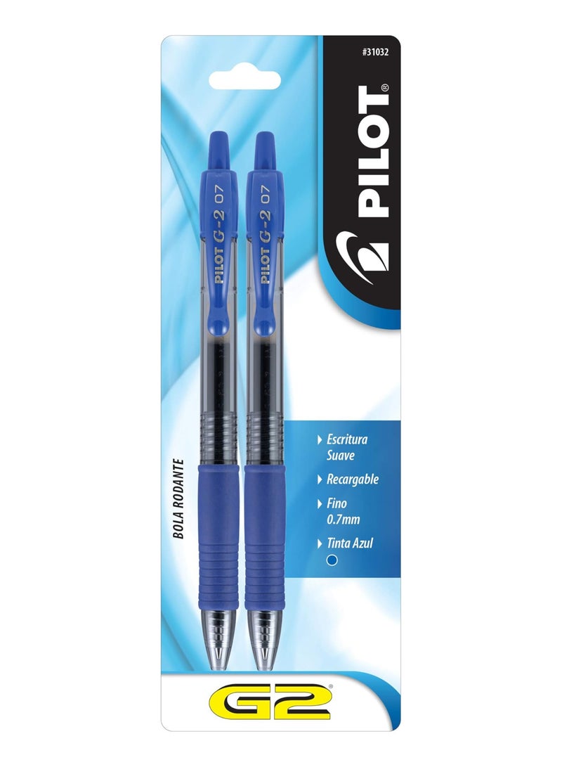 PILOT G2 Premium Gel Roller Pens Fine Point 0.7 mm Blue Pack of 2 - Image 1