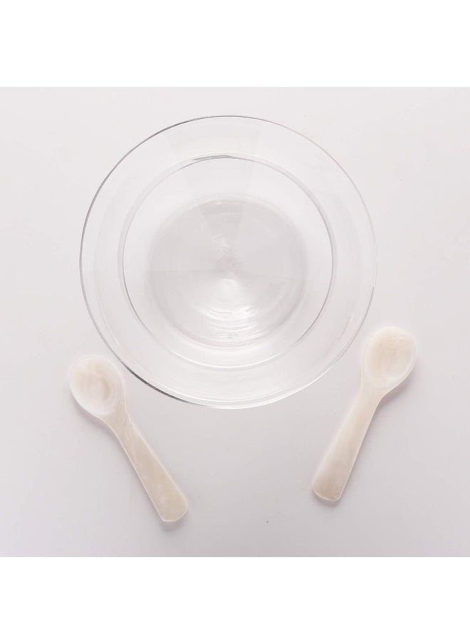 DUEBEL DUEBEL Glass Caviar Chiller Server Set Plus 2 pcs. x Mother of Pearl Caviar Spoon 3.15" – Universal Martini, Wine, Liquor Cocktail Chiller  - Image 2