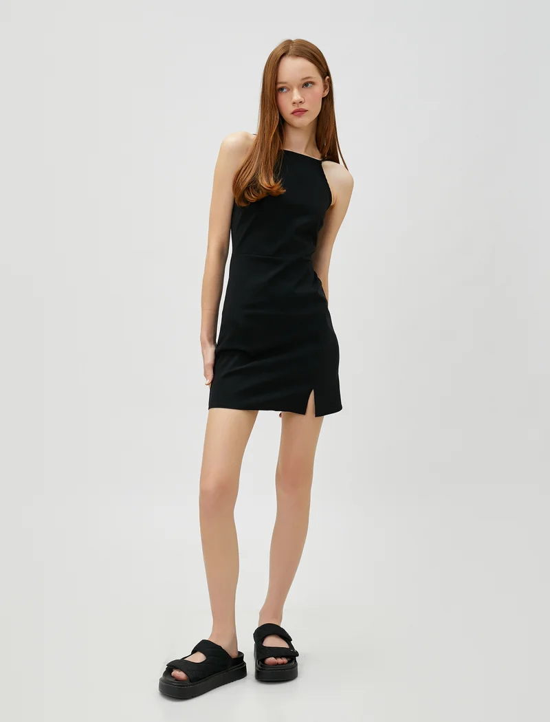 KOTON Halter Neck Slit Mini Dress