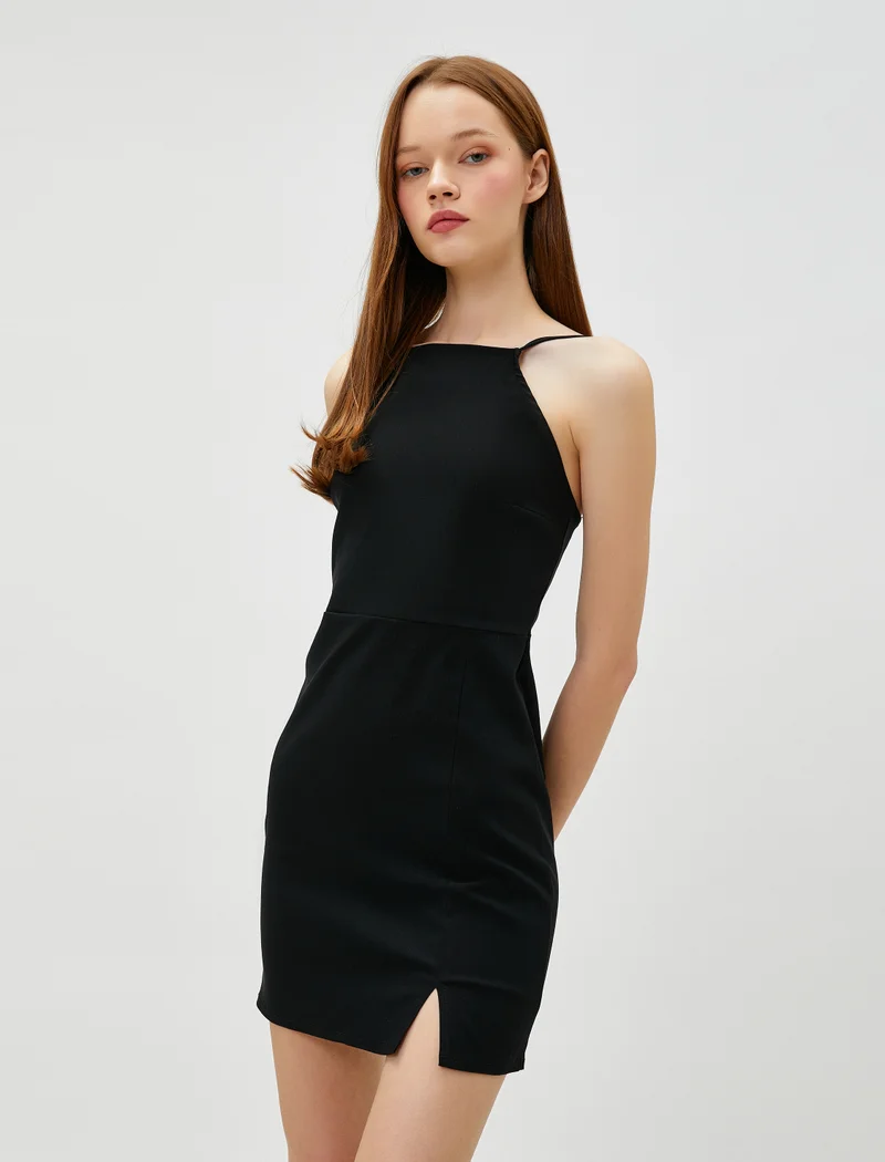 KOTON Halter Neck Slit Mini Dress