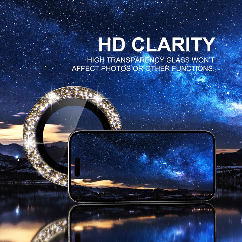 Choiche Compatible for iPhone 15 Pro/iPhone 15 Pro Max Camera Lens Protector Bling, 9H Tempered Glass Camera Cover Screen Protector Metal Ring Decoration Accessories (Glitter-Titanium Gray) - Image 5
