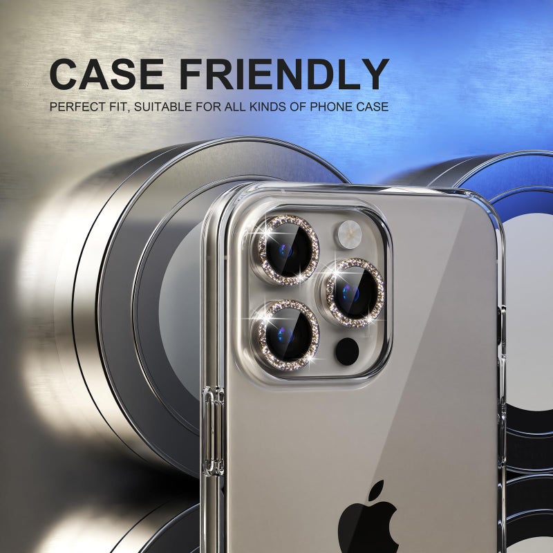 Choiche Compatible for iPhone 15 Pro/iPhone 15 Pro Max Camera Lens Protector Bling, 9H Tempered Glass Camera Cover Screen Protector Metal Ring Decoration Accessories (Glitter-Titanium Gray) - Image 4