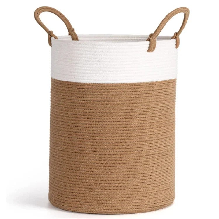 Y&D Large Cotton Rope Laundry Basket - Handmade Woven Storage Hamper with Handles - Foldable for Appliances, Size, Color Options - Image 4