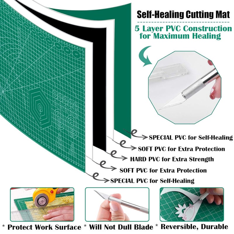 Audab Polyvinyl Chloride Self Healing Cutting Mat For Sewing And Crafting Pvc NonSlip 3 Layer DualSided A3 Cutting Mat Green - Image 3