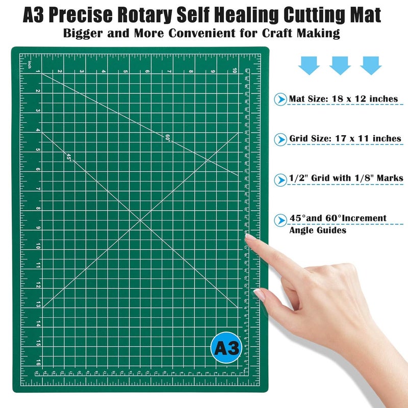 Audab Polyvinyl Chloride Self Healing Cutting Mat For Sewing And Crafting Pvc NonSlip 3 Layer DualSided A3 Cutting Mat Green - Image 5