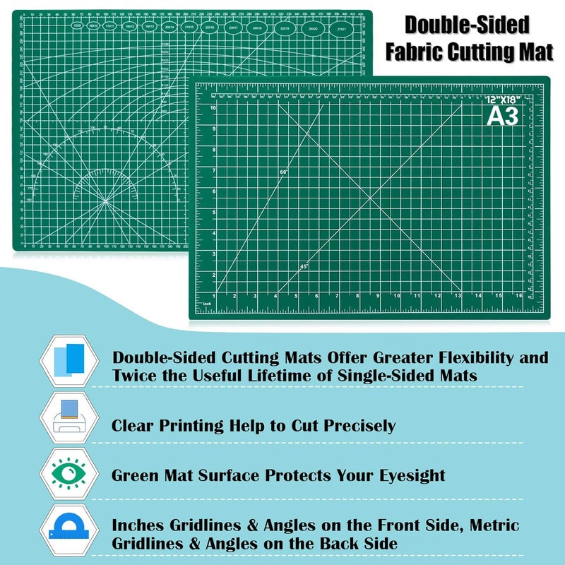 Audab Polyvinyl Chloride Self Healing Cutting Mat For Sewing And Crafting Pvc NonSlip 3 Layer DualSided A3 Cutting Mat Green - Image 2