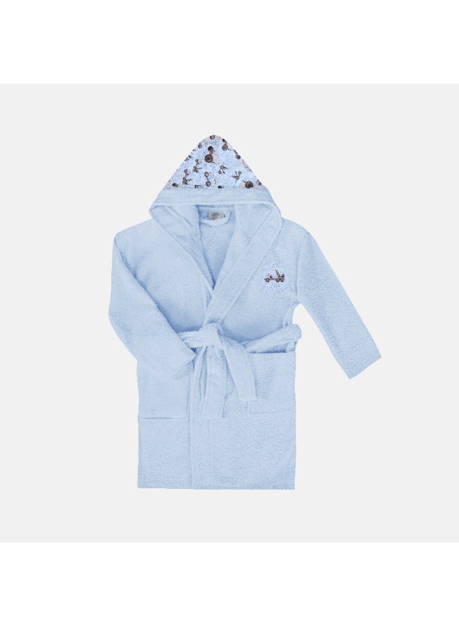 Printex Eg Printex.EG Kids Hooded Bathrobe with Colorful Cartoon Prints, Soft Cotton Fabric, Highly Absorbent & Skin-Friendly, Toddler Robe with Belt for Bath, Pool, and Beach. baby blue(Car print) - Image 1