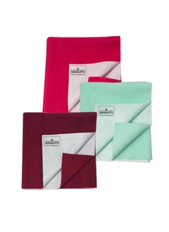 BMRGIFTS BMRGIFTS Cotton Extra Absorbent Waterproof Quick Dry Sheet for Baby Washable Bed Mattress Protector Sheet for Toddler Children Pack of 3 Large Size 100x140 cm MehroonPink Sea Green  - Image 1