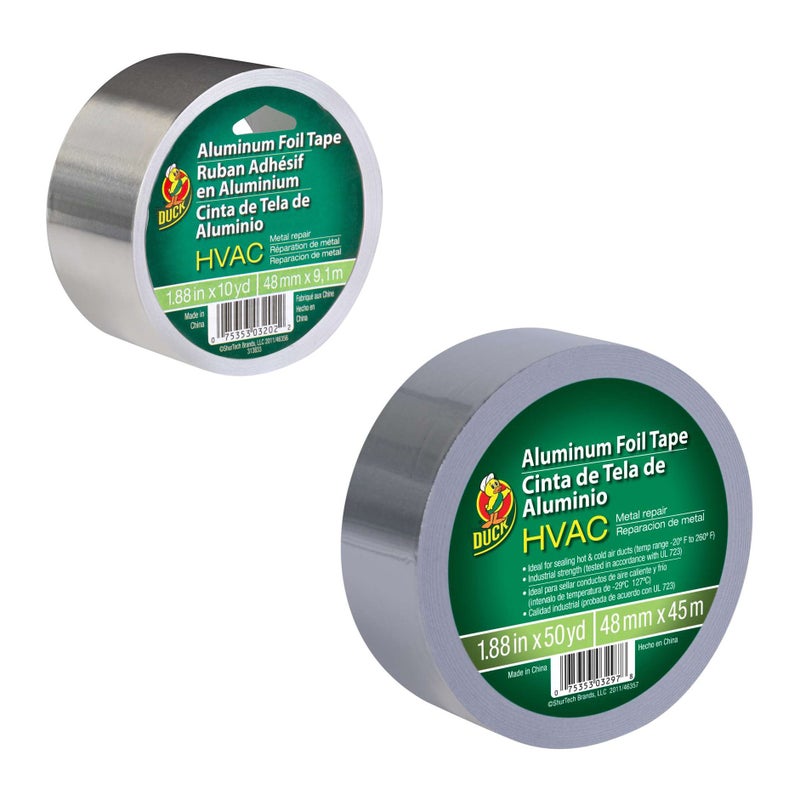Duck شريط إصلاح الألمنيوم من علامة داك HVAC UL 723، 1.88 بوصة × 10 يارد، لفة واحدة، فضي (280416) - Image 2