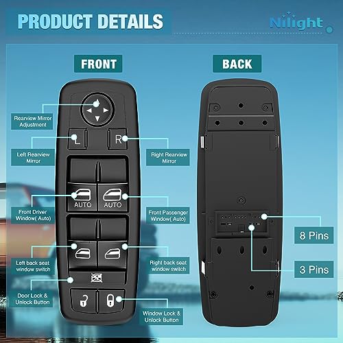 Nilight Power Master Window Switch Compatible with 2011 2012 2013 2014 2015 2016 2017 2018 2019 2020 Chrysler 300 20152017 Chrysler 200 20112019 Dodge Charger 20162022 Ram Windows Control Switches - Image 3