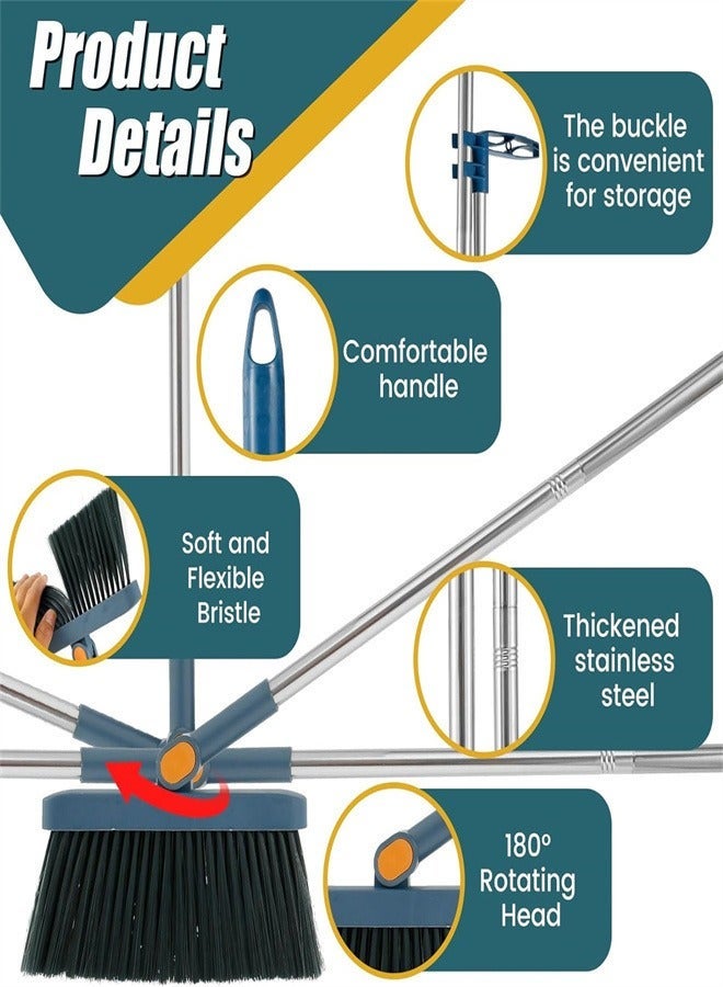 ألعاب تي إن مجموعة 3 قطع 180 درجة دوران المكسرة و Dustpan مجموعة + Squeegee، التخزين العمودي القابل للطي مع التنظيف الذاتي أسنان المشط، أداة تنظيف أرضية المطبخ المنزلي المكتب، الأزرق - Image 4