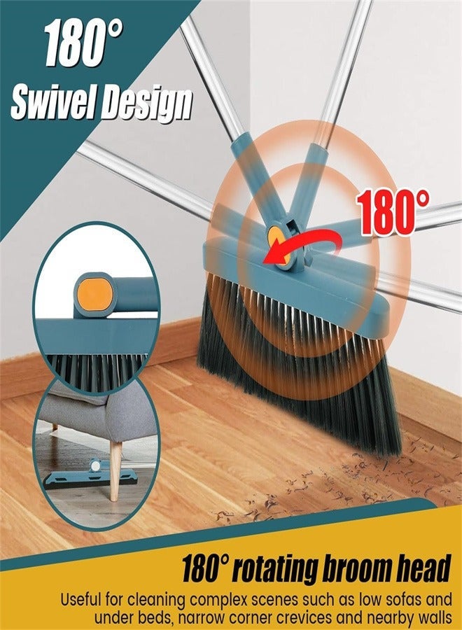 ألعاب تي إن مجموعة 3 قطع 180 درجة دوران المكسرة و Dustpan مجموعة + Squeegee، التخزين العمودي القابل للطي مع التنظيف الذاتي أسنان المشط، أداة تنظيف أرضية المطبخ المنزلي المكتب، الأزرق - Image 5