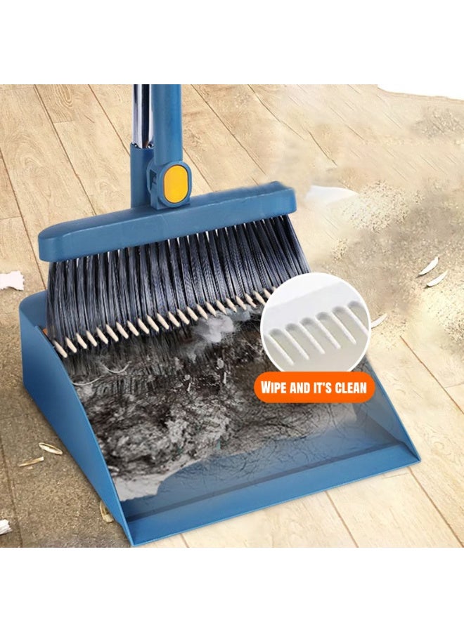 ألعاب تي إن مجموعة 3 قطع 180 درجة دوران المكسرة و Dustpan مجموعة + Squeegee، التخزين العمودي القابل للطي مع التنظيف الذاتي أسنان المشط، أداة تنظيف أرضية المطبخ المنزلي المكتب، الأزرق - Image 3