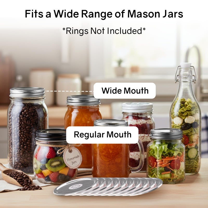 UR ADVANCE 50PCS Canning Lids - 25 Wide Mouth(3.31") & 25 Regular Mouth(2.67") Mason Jar Lids, Create Airtight Seals for Ball, Kerr Jars, Compatible with Electric Vacuum Sealers, Food Grade Canning Supplies - Image 3