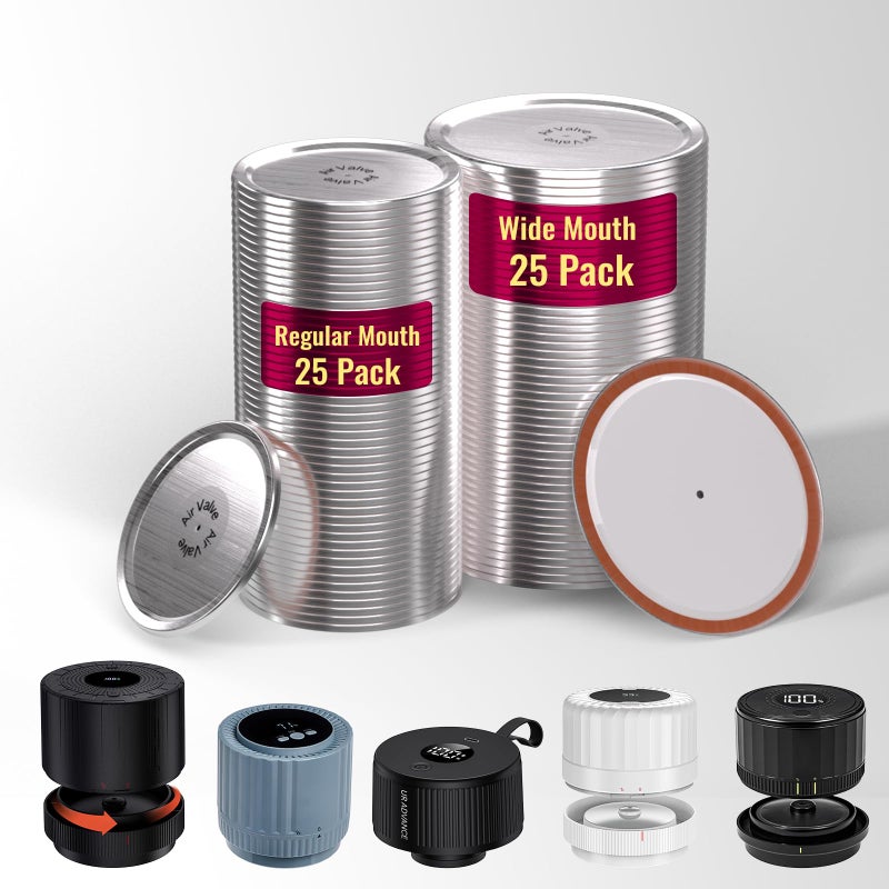 UR ADVANCE 50PCS Canning Lids - 25 Wide Mouth(3.31") & 25 Regular Mouth(2.67") Mason Jar Lids, Create Airtight Seals for Ball, Kerr Jars, Compatible with Electric Vacuum Sealers, Food Grade Canning Supplies - Image 1