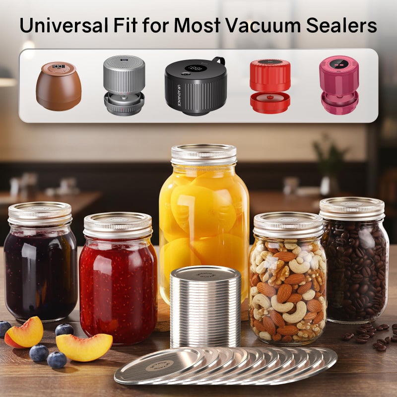 UR ADVANCE 50PCS Canning Lids - 25 Wide Mouth(3.31") & 25 Regular Mouth(2.67") Mason Jar Lids, Create Airtight Seals for Ball, Kerr Jars, Compatible with Electric Vacuum Sealers, Food Grade Canning Supplies - Image 2
