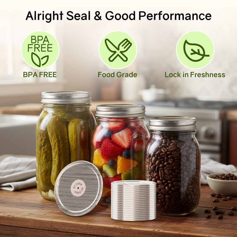 UR ADVANCE 50PCS Canning Lids - 25 Wide Mouth(3.31") & 25 Regular Mouth(2.67") Mason Jar Lids, Create Airtight Seals for Ball, Kerr Jars, Compatible with Electric Vacuum Sealers, Food Grade Canning Supplies - Image 5