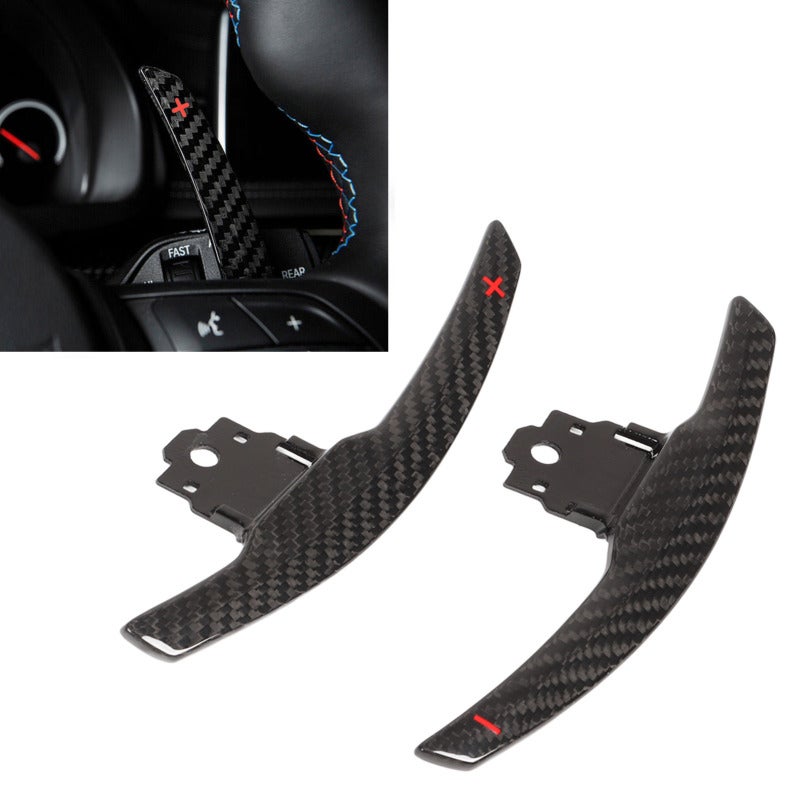 Extension Dry Carbon Fiber Paddle Shifters: 2x2 Weave, 50% Larger Than OEM - DCT Shift Paddles for F-Chassis M Sport Models Including F20 F22 F30 F15 - Image 1