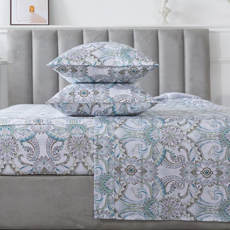 FADFAY Blue Paisley Sheets Set King Classic Boho Paisley Bedding Luxurious Bohemian Damask Paisley Bed Sheet Breathable 100% Egyptian Cotton 800 Thread Count Deep Pocket Fitted Sheet 4Pcs  King Size - Image 1
