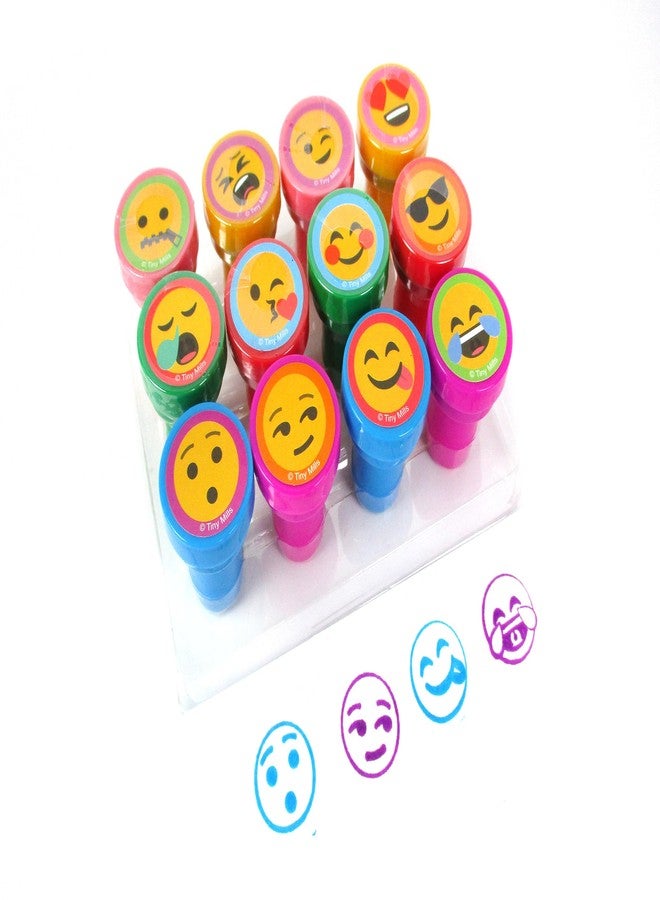 TINYMILLS 12 Pcs Emoji Stamp Kit for Kids - Emoji Self Inking Stamps Gift Party Favors - Image 1