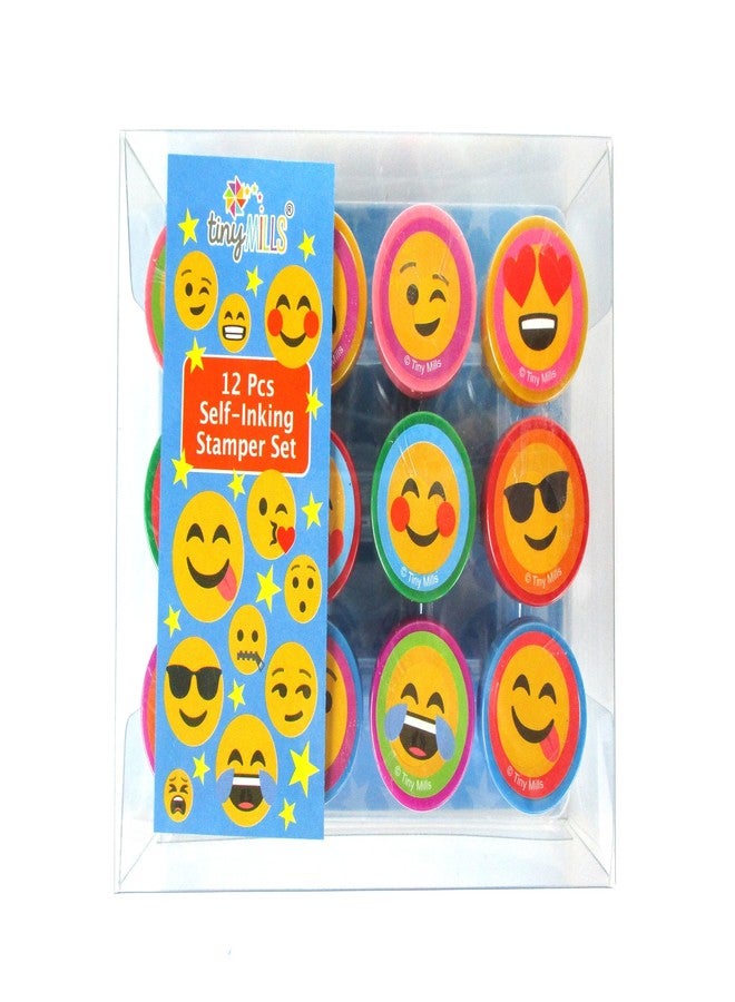 TINYMILLS 12 Pcs Emoji Stamp Kit for Kids - Emoji Self Inking Stamps Gift Party Favors - Image 2