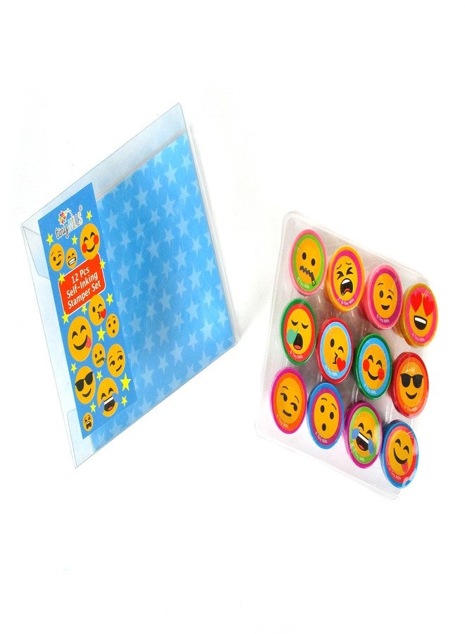 TINYMILLS 12 Pcs Emoji Stamp Kit for Kids - Emoji Self Inking Stamps Gift Party Favors - Image 4