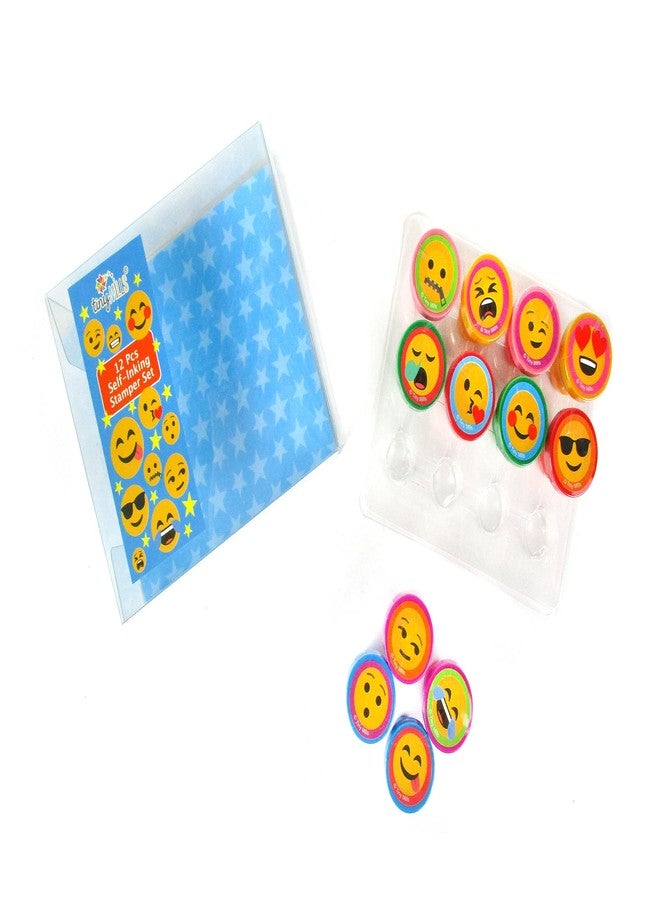 TINYMILLS 12 Pcs Emoji Stamp Kit for Kids - Emoji Self Inking Stamps Gift Party Favors - Image 3
