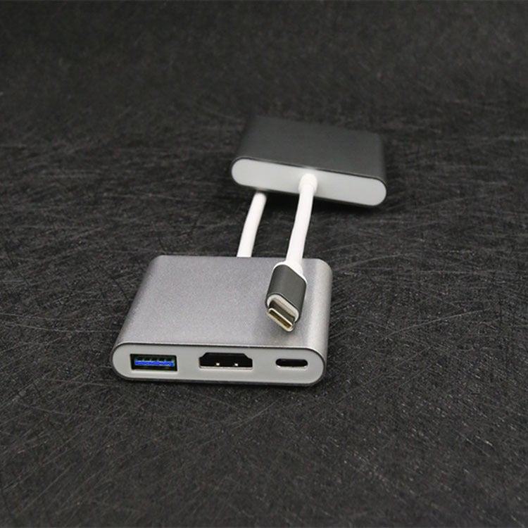 TYPE-C to HDMI three-in-one 4K adapter cable converter type-c to hdmi+USB HD cable docking station Gold - Image 3