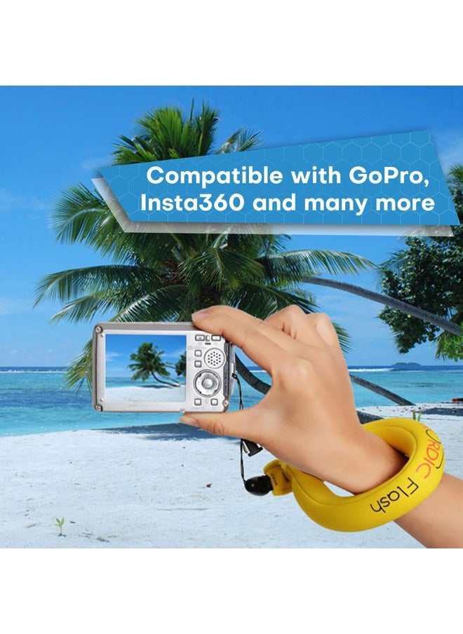 Nordic Flash - Waterproof Camera Float (2-pack) Floating Strap for GoPro Hero12, DJI Action 4, Insta360 Ace Pro, Olympus Tough TG-6, & Many More Action Cameras and Phones - Yellow - Image 1