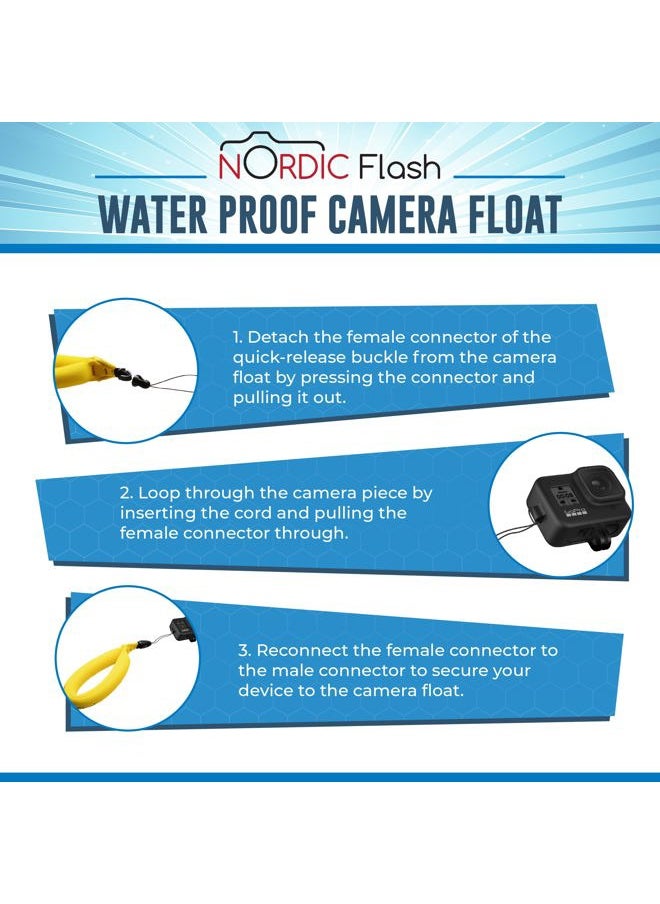 Nordic Flash - Waterproof Camera Float (2-pack) Floating Strap for GoPro Hero12, DJI Action 4, Insta360 Ace Pro, Olympus Tough TG-6, & Many More Action Cameras and Phones - Yellow - Image 1